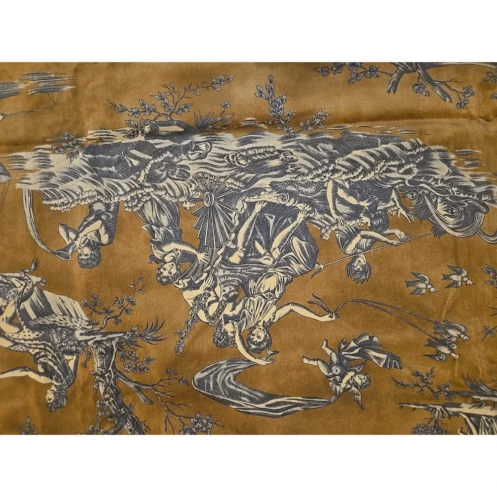 Vintage Toile de Jouy Fabric Panel – French Country Pastoral Scene – Red &‎ Blue